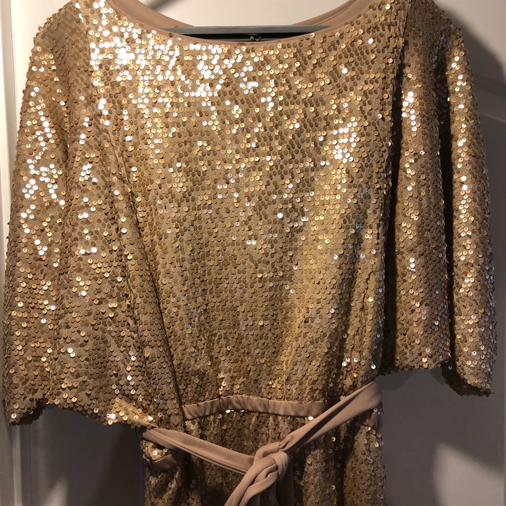 Tan dress with gold sequin
